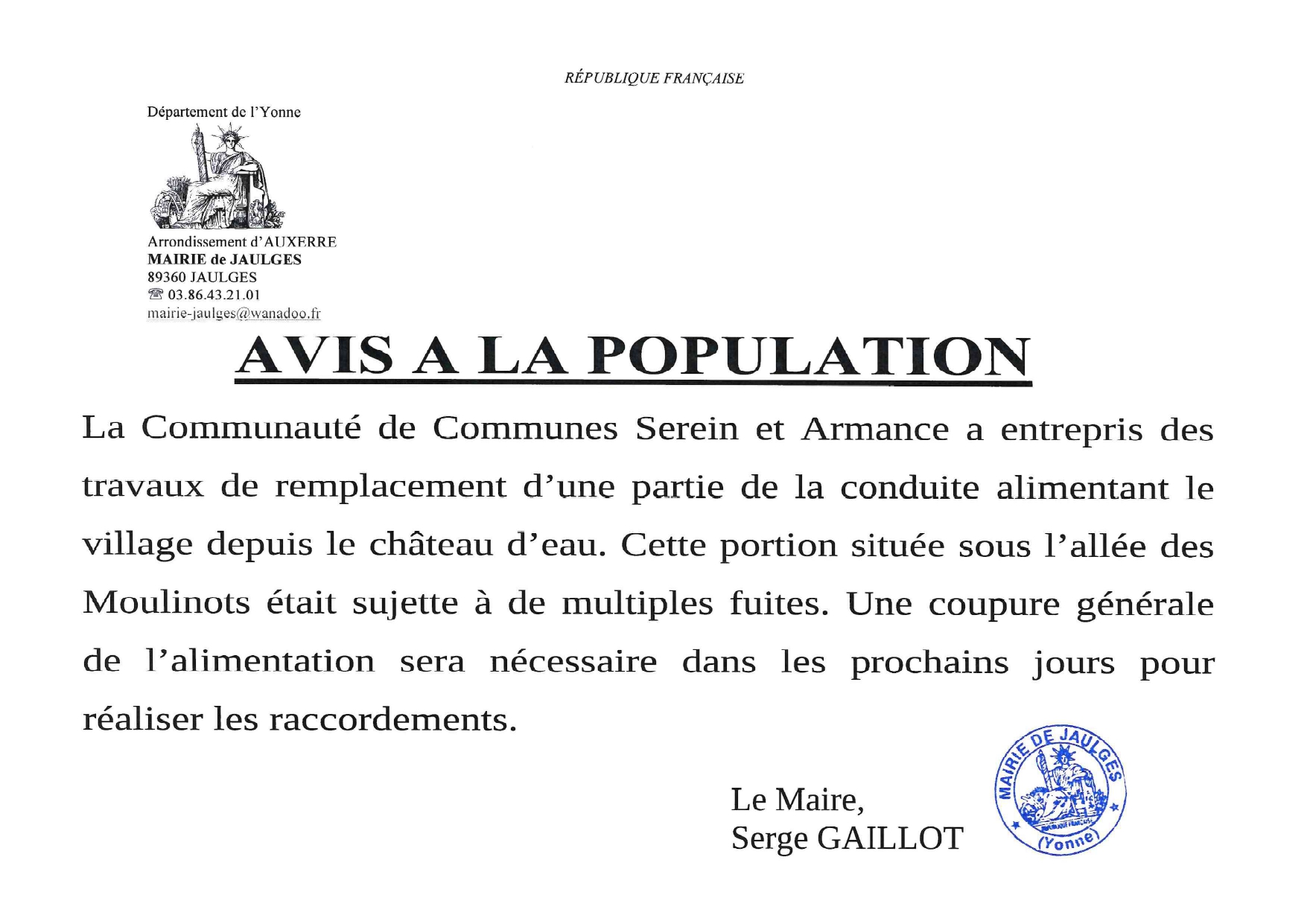 Coupure d'eau décembre 2025