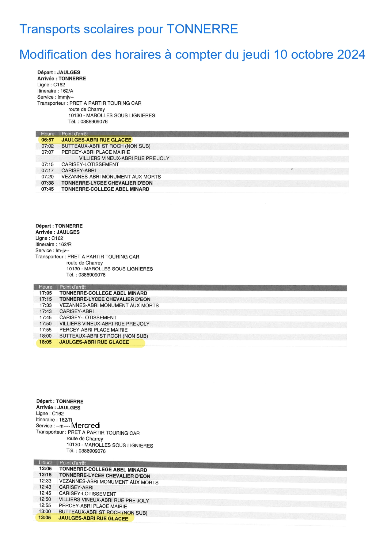 Horaires